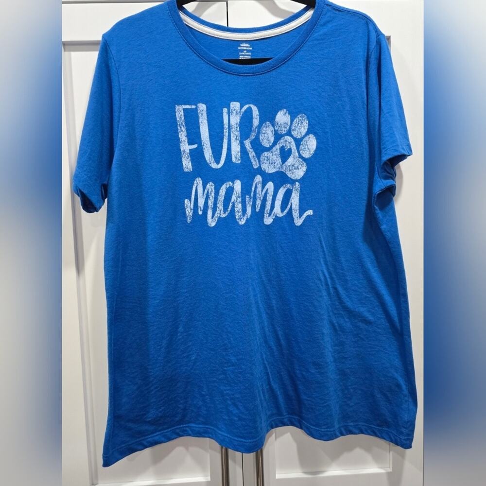 Way to Celebrate Fur Mama Dog Mom Graphic T-Shirt Blue Plus 2X
